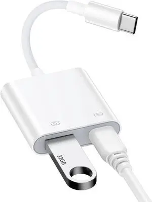 USB C to USB Camera Adapter for iPhone 16 Pro Max/16 Plus/16e/16 Pro/15 USBC Male to USB A Female Cable with PD Fast Charging Port USB C OTG Adapter for  Galaxy S25 Ultra/S25 Edge/S24FE/S23/S22
