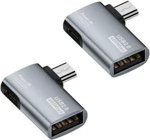 Powered Right Angle USB 2.0 Micro Male to USB Female Host OTG Adapter for  FirestickPS ClassicSNES Mini NES/SNES Classic Chromecast and More Smartphone or Tablet (2 Pack)