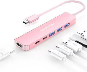 USB C Hub Multiport with 4K HDMI Port 3xUSB-A Ports USB-C Data Port 100W PD Port Compatible New MacBook Pro/Air iPhone 15 Pro/Pro Max Surface Chromebook More(CE35s Rose Gold)