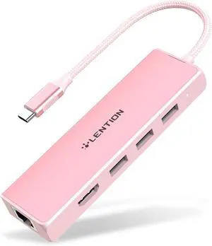 USB C Hub with Gigabit Ethernet Adapter 4K HDMI 3 USB 3.0 Port for 2024-2016 MacBook Pro 13/14/15/16 New Mac Air & Surface Chromebook More Stable Driver Certified (CB-C25 Rose Gold)