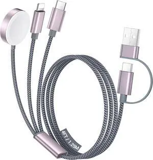 for Travel Essentials 3 in 2 USB C Cable for  Watch Charger/iPhone 16 Charger/Lightning Multi Charging Cable Cord Vacation Camping Essentials Portable Designed for iWatch &iPhone 16-12-4FT