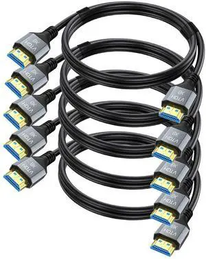 8K HDMI 2.1 Cable 6.6 FT 5-Pack Shielded HDMI Cord 6.6FT 48Gbps High Speed Computer HDMI TV Monitor Cord-8K@60Hz 4K@120Hz/165Hz HDCP 2.2&2.3 HDR 10 for ARC eARC PS4 PS5 Sound Bar/