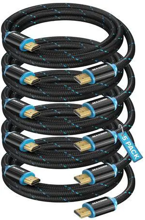 HDMI Cable 4K Ultra HD 4 Foot (5 Pack) Nylon Braided HDMI 2.0 Cable High Speed 18Gbps 4K60Hz HDR 3D 2160p 1080p HDCP 2.2 ARC HDMI Cables for Monitors HDTV