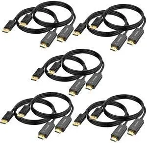 DisplayPort to HDMI Cable 6FT 10 Pack Display Port(DP) to HDMI Cord Compatible with Laptop Computer to Monitor HDTV Projector and More
