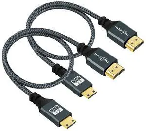 Mini HDMI to HDMI Cable 3.3FT 2 Pack Nylon Braided HDMI to Mini HDMI Support 3D/4K@60Hz 18Gbps/2160P/1080P for Nikon/Canon DSLR Camcorder Laptop Tablet and Graphics/Video Card