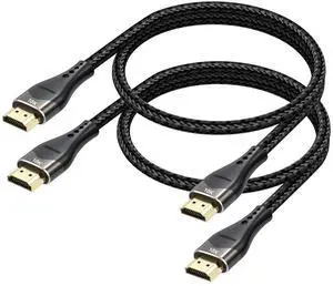 Short HDMI Cable 2FT 2-Pack 10K 8K 4K HDMI 2.1 Cable 2 Foot 48Gbps Ultra High Speed Braided HDMI Cord 8K@60Hz 4K@120Hz eARC HDR10+ HDCP2.3 for Monitor/HDMI Switch/Camera/TV Box/HDTV