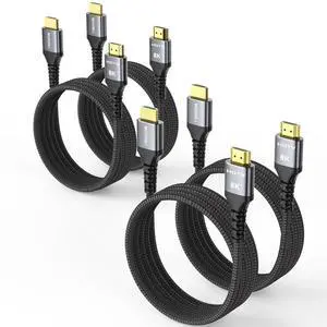8K HDMI Cable 6FT 4-Pack High Speed 48Gbps HDMI 2.1 Cord Support 8K@60Hz & 4K@120Hz HDR10+ SBTM 12bit 3D eARC Dolby Atmos DTS:X HDCP 2.3 for TV Monitor  TV  Soundbar PS5 Xbox