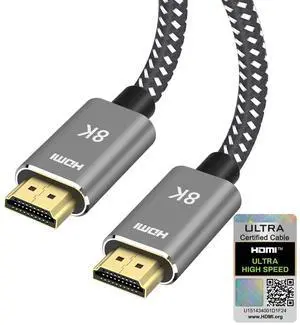 10K 8K HDMI 2.1 Cable 10 ft / 3M Certified 48Gbps Ultra High Speed 8K 60Hz 4K 120Hz 240Hz 165Hz 144Hz HDR10+ eARC HDCP2.3 Braided HDMI Cord for Netflix  TV PC Monitor Projector PS5 Xbox