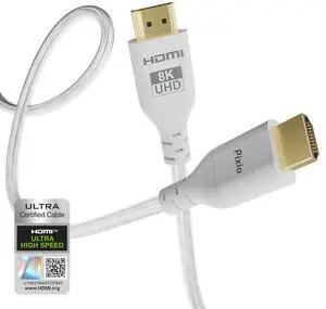 White 8K HDMI 2.1 Cable Ultra Certified Ultra High Speed 10FT 8K 60Hz 4K 120Hz Nylon Braided Gold Plated Connector Anti-Breakage HDR10+ dtsx eARC HDCP Dolby Compatible