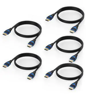 4K HDMI Cables 3FT 5-Pack HDMI Cord 3 Foot High Speed HDMI to HDMI Cable 2.0(4K@60Hz 2K@144Hz 1080P@120Hz 18Gbps HDR 3D HDCP 2.2 ARC) for HDTV Switch PS4/PS5 Xbox Blu-ray Monitor 3.3FT/1M