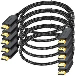 3FT HDMI Cable 5-Pack 4K HDMI Cables Braided- High Speed Shielded HDMI 2.0 Cable Male to Male Flexible with Ethernet 4K HDR 3D ARC & CL3 Rated for KVM Docking Station Computer TV Game