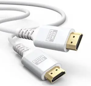 8K White HDMI Cable 6.6FT/2M 48Gbps Ultra High Speed HDMI 2.1 Cable eARC Braided HDMI Cord with 8K@60Hz 4K@120Hz HDR10+ Dolby 3D HDCP2.3 for Laptop/Monitor/HDTV/Soundbar/Blu-ray/PS5/Xbox
