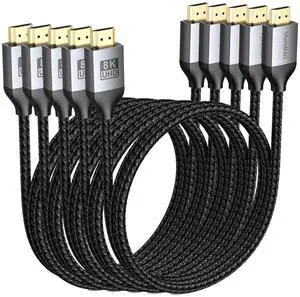 High Speed 8K HDMI 2.1 Cable 3 FT 5-Pack HDMI eARC & ARC & CL3 Rated Cord 48Gbps for 8K@60Hz 4K@240Hz/120Hz HDR10+ HDCP 2.2/2.3 for Computer HDTV Splitter Soundbar  Laptop PS5/4