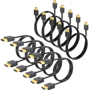 HDMI Cable 6FT 10-Pack 4K HDMI to HDMI Cable 6FT Multi-pack Shielded HDMI 2.0 Cord 6 FT with 4K@60Hz 2k@165/144Hz HDCP 2.2 HDR ARC & CL3 Rated | for Laptop Monitor TV PS5 PS4 Xbox Soundbar