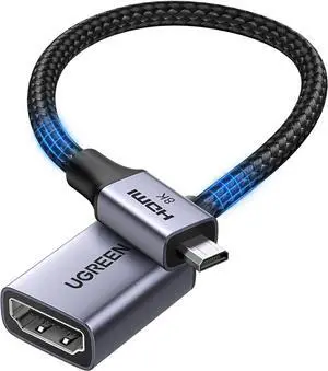 Micro HDMI to HDMI Adapter 10K 8K@60Hz/4K@240Hz Micro HDMI Male Female Bidirectional Cable 2.1 HDR 3D Dolby VRR 48Gbps Compatible with Raspberry Pi 5/Pi 4/Camera/Portable Monitor 0.8FT