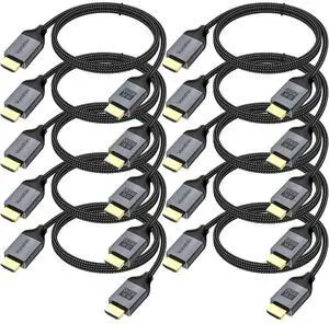 HDMI 2.1 Cable 6 FT 10-Pack High Speed 8K HDMI eARC/ARC Cord 48Gbps Shielded CL3 Rated HDMI Cable 8K@60Hz 4K@144Hz/120Hz HDR10+for TVSoundbar  Gaming Monitor Laptop Graphics Card Camera
