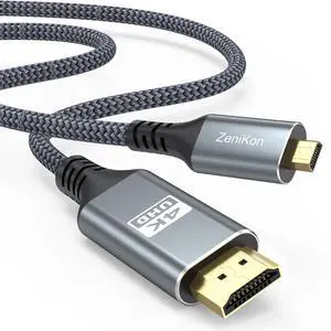 4K Micro HDMI to HDMI Cable 6FT High Speed HDMI to Micro HDMI Cable Adapter Nylon Braided 4K@60Hz 2K@165Hz HDR ARC 3D for Raspberry Pi 5/4 Camera Laptop Video Capture Card