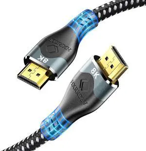 8K HDMI Cable 6.6 ft Ultra High Speed HDMI 2.1 Cord Braided (48Gbps) 8K@60Hz 4K@120Hz HDCP 2.2&2.3 24K Gold Plated Connectors Compatible with HD TV Monitor Laptop Xbox PS4/PS5 ect