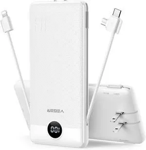 Portable Charger for iPhone Built in Cables and Wall Plug 10000mah Slim Fast Charging USB C Power Bank Travel Essential Battery Pack Compatible with iPhones iPad  More Devices(White)