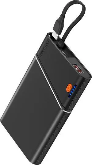 Portable Charger Power Bank 10000mAh 22.5W PD Super Fast Charging Powerbank with Built-in USB C in&Out Cable Slim External Phone Battery Pack for iPhone 16/15/14 iPad  S24 Android etc