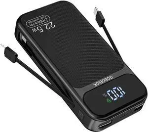 Power Bank 27000mAh Fast Charging Built-in 2 Cables 22.5W Portable Charger Portable USB C Power Bank Battery Pack with LCD Display Powerbank for Smartphones Tablets and More