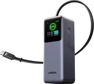 Nexode Power Bank 20000mAh 165W with Built-in USB C Cable Laptop Travel Portable Charger 100W Input Fast Charging for MacBook Pro/Air/iPhone 16/iPad Pro/Galaxy S25 Ultra//HP and More