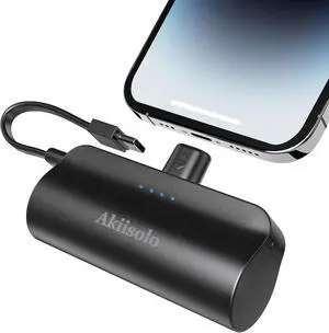 Portable Charger Power Bank For iPhone With Dual Infterface Real 5000mAh  Mini Phone Charger Battery Pack Fast Charging Compatible with iPhone 15/14/14 Pro Max/14 Plus/13/12/11/X/8/7/6 More (Black)