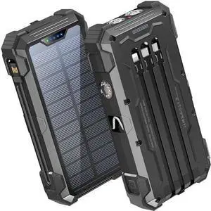 Portable Charger 42800mAh Built in 4 Cables and Thermometer 15W Fast Charging Power Bank Five Outputs Three Inputs Solar Charger Power Bank SOS/Strobe/Strong Flashlights Carabiner