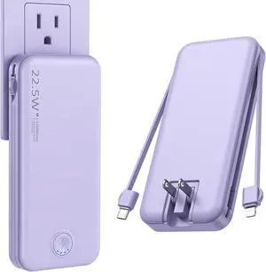 Portable Charger with Built in Cable and AC Wall Plug USB C Power Bank 12000mAh 22.5W Super Fast Charging Lightweight Portable Phone Charger Travel Battery Pack for iPhone ect