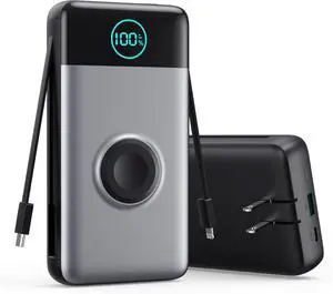 Portable Charger 40800mAh Power Bank with Built-in Cables Wall Plug and iWatch Charger 6-IN-1 QC4.0+25W PD USB C Fast Phone Charging LCD Display Battery Pack for iPhone 16/15/14  Watch Galaxy etc