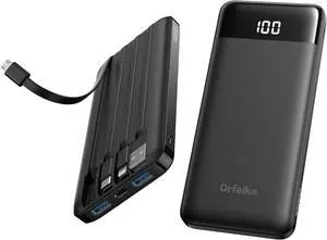 Portable Phone Charger 10000mAh Portable Charger Power Bank with Built-in Cables Travel Essential Battery Pack Compatible with iPhone  Google iPads Tablets etc