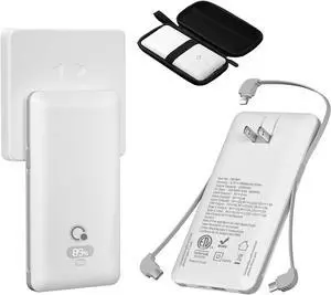 10000mAh Portable Charger with Built-in Cables and AC Wall Plug USB C Fast Charging Power Bank with 3 Cords 5 Output External Battery Pack Compatible with iPhone Tablet and All Smart Phones