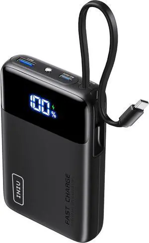 45W Portable Charger Smallest 20000mAh Power Bank with Build in USB-C Cable Fast Charging USB C in&Out Battery Pack Travel Phone Charger for iPhone 16 15  S25 S24 Google iPad etc