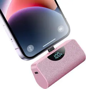 Mini Portable Charger Power Bank for iPhone 5200mAh External Battery Charging Bank 20W PD Fast Charging Battery Pack Portable Phone Charger for iPhone 14 Pro Max/14/13/12/11/XR/X/8/7/6/SE (Pink)