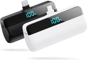 [2-Pack] Mini Portable Charger for iPhone 16/15 Series Upgraded 5500mAh 3A PD Fast Charging USB C Power Bank LCD Display Battery Pack Compatible with 16/16 Pro Max/15/15 Pro Max  Android etc