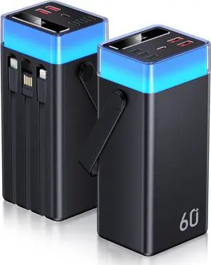 Power Bank 60000mAh 22.5W Fast-Charging Portable Charger with Built-in Cables Portable High Capacity Portable Phone Charger Power Bank for iPhone  Galaxy Travel Camping Outdoor?