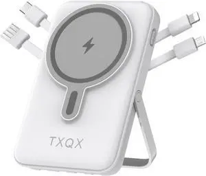 Wireless Portable Charger 10000mAh Magnetic Power Bank with Built-in Cables LED Display 22.5W PD Fast Charging for Magsafe Battery Pack Compatible with iPhone16/15/14/13/12/Pro/Pro Max (White)