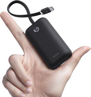 NOBIS Power Bank Sottile 5000mAh Con Cavo Integrato E Attacco Magnetico - Ricarica Rapida 22.5W USB-C, Wireless 15W, Per Smartphone E Android, Nero