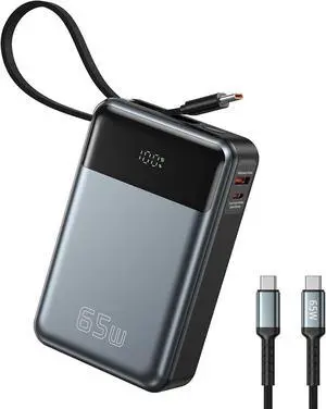 Laptop Power Bank 26800mAh Laptop Portable Charger with Built in Type-c Cable 65W Fast Charging 3-Port Battery Pack Smart Display for MacBook iPad iPhone Switch AirPods