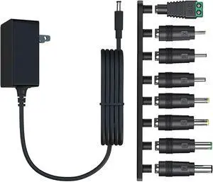 ETL Certified 12V 2A Power Supply AC/DC Adapter with 8 TipsReplacement 12 Volts 2000mA Charger Cord for LED Strips CCTV Camera Router Speaker GPS Webcam DC12V Transformer (6ft)