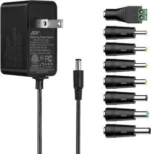 12V 1A 10ft AC/DC Long Power Supply Adapter Cord 12W Wall Charger AC 100V-240V to DC 12 Volt with 8 Tips for LED Strip Light CCTV Camera BT Speaker GPS Webcam Router UL/CE/FCC Certified