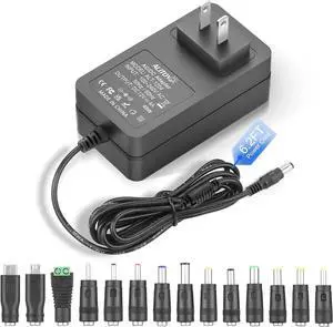 12V Power Supply 4A 6.2FT AC/DC Adapter 100~240V 50-60hz to 12V Power Cord Transformer 4 Amp 3A AC to DC Converter with 14 Tips for LED Strip Light CCTV Security Camera PC Monitor Router