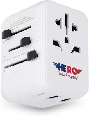 Hero Universal Travel Adapter  Power Plug for US Europe France UK Ireland Thailand NZ Australia 100+ Countries | 2 USB-A & 1 USB-C