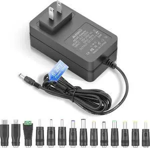 12 Volt Power Supply 2.5A AC/DC Adapter 100~240V 50-60hz to DC 12V Power Cord Transformer 2.5 Amp AC to DC Converter 6.2FT with 14 Tips for LED Light CCTV Security Camera PC Monitor Router
