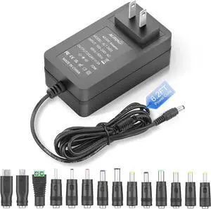 24V Power Supply 3A 72W 24 Volt Transformer AC/DC Adapter 100-240V 50-60Hz to DC24V 3 Amp 2A 1A Converter 6.2FT DC Power Cord with 14 Tips for LED Strip Light CCTV Camera System Pump Router