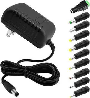 12V 2A DC Power Supply 24W AC Adapter 100-240v 50-60hz ac to 12 Volt 2000mA Transformer DC 12v Power Adapter Cord Replacement with 10 Tips for dc12v LED Strip Light CCTV Camera