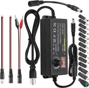 Adjustable Power Adapter 3V ~ 24V Universal Power Supply 3A 72W AC/DC Adapter Variable DC Power Supply AC 100V-240V Universal AC Adapter Converter Transformer with Test Leads