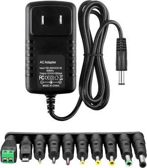 12V 1A Power Supply AC Adapter 12 Volt Charger Universal Power Adapter for DC in 12V Power Cord with 10 Interchangeable Jacks for 1000mA 900mA 800mA 600mA 500mA 400mA 300mA 100mA Electronic