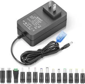 24V DC Power Supply 2A 48W AC/DC Adapter 100-240V 50-60Hz 24 Volt Power Cord 2 Amp 1500mA 1A Transformer Converter 6.2FT with 14 Tips for LED Strip Light CCTV Camera DC Pump Router