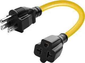 12AWG 15 Amp Household AC Plug to 20 Amp T Blade Adapter Cable NEMA 5-15P to 5-15R/ 5-20R/ 6-15R/ 6-20R 4 in 1 AC Adapter 15A 125V to 20A 250V Extension Cable 1FT